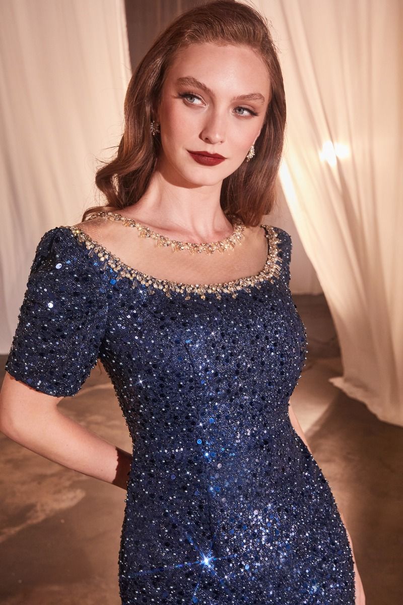 Sequin Illusion Neckline Sheath Gown by Cinderella Divine CB151 - Special Occasion