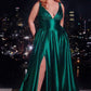 Glitter Satin V-Neck A-Line Gown by Cinderella Divine CC2349C - Curves