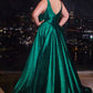 Glitter Satin V-Neck A-Line Gown by Cinderella Divine CC2349C - Curves