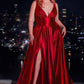 Glitter Satin V-Neck A-Line Gown by Cinderella Divine CC2349C - Curves