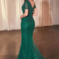 Beaded Tulle V-Neckline Mermaid Gown by Cinderella Divine CC4019 - Special Occasion/Curves