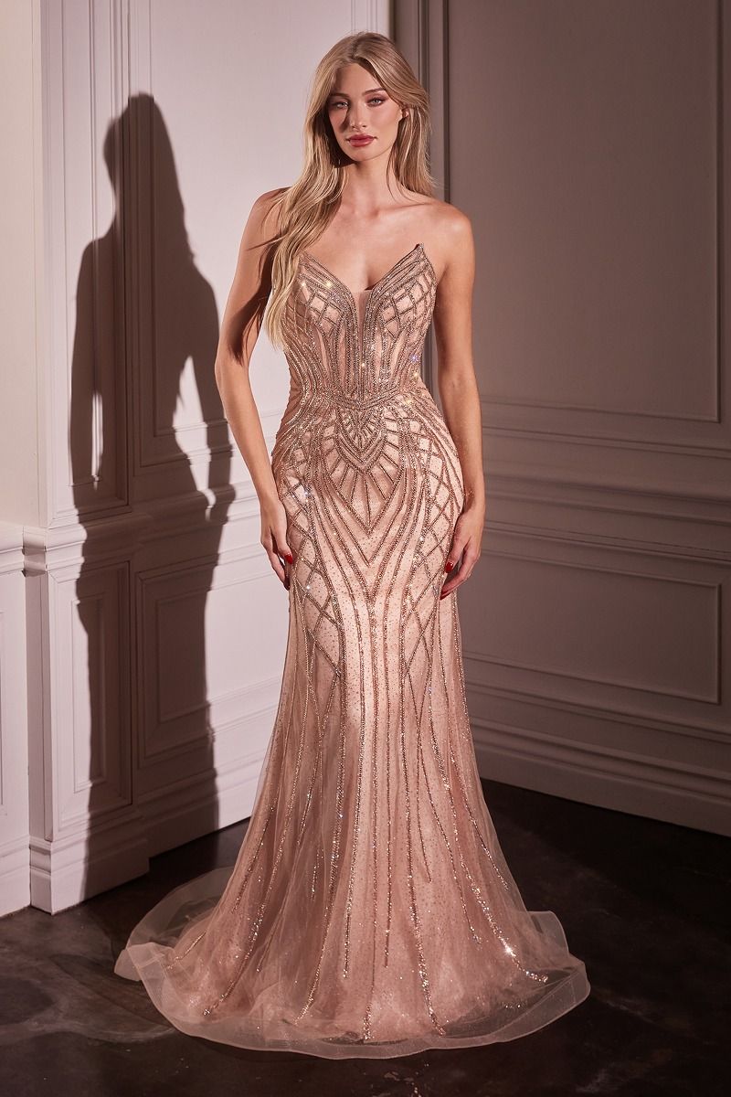 Strapless Embellished Mermaid Gown by Cinderella Divine CC6018 - Special Occasion/Curves