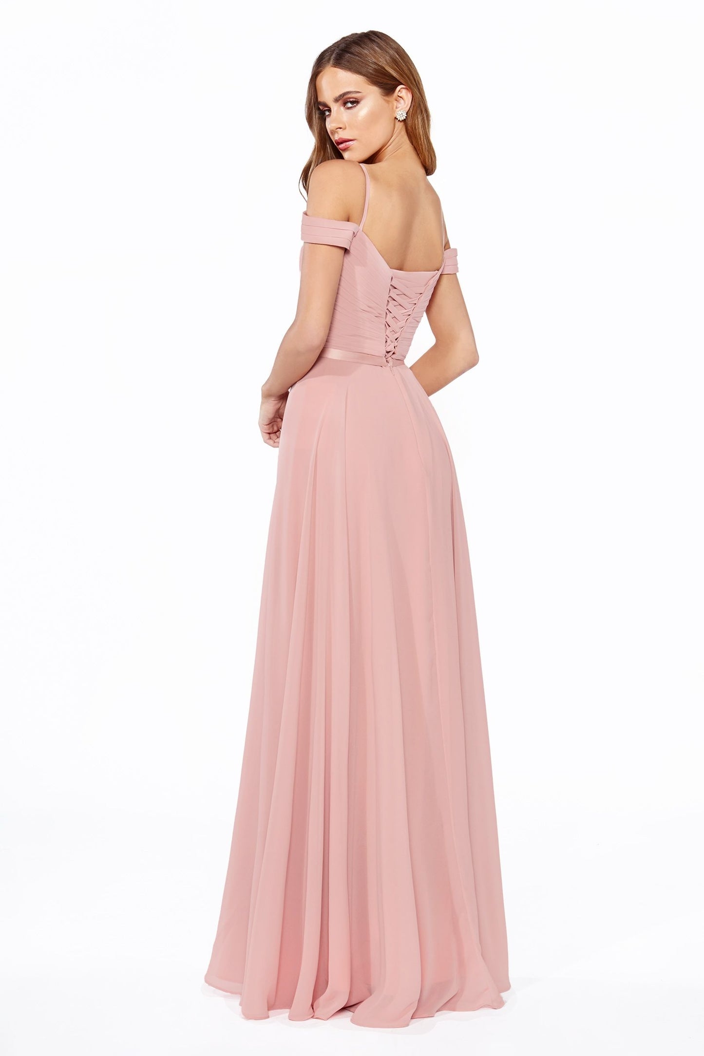 Off the Shoulder A-Line Chiffon Dress by Cinderella Divine CD0156 - Special Occasion/Curves