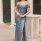 Off The Shoulder Glitter Gown by Cinderella Divine CD0193 - Special Occasion