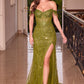 Off The Shoulder Sequin Slit Gown By Ladivine CD0203 - Women Evening Formal Gown - Special Occasion/Curves