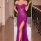 Off The Shoulder Sequin Slit Gown By Ladivine CD0203 - Women Evening Formal Gown - Special Occasion/Curves