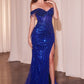 Off The Shoulder Sequin Slit Gown By Ladivine CD0203 - Women Evening Formal Gown - Special Occasion/Curves