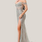 Off The Shoulder Sequin Slit Gown By Ladivine CD0203 - Women Evening Formal Gown - Special Occasion/Curves