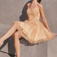 Lace Bodice A-Line Short Dress with Tulle Skirt By Ladivine CD0213