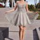 Lace Bodice A-Line Short Dress with Tulle Skirt By Ladivine CD0213