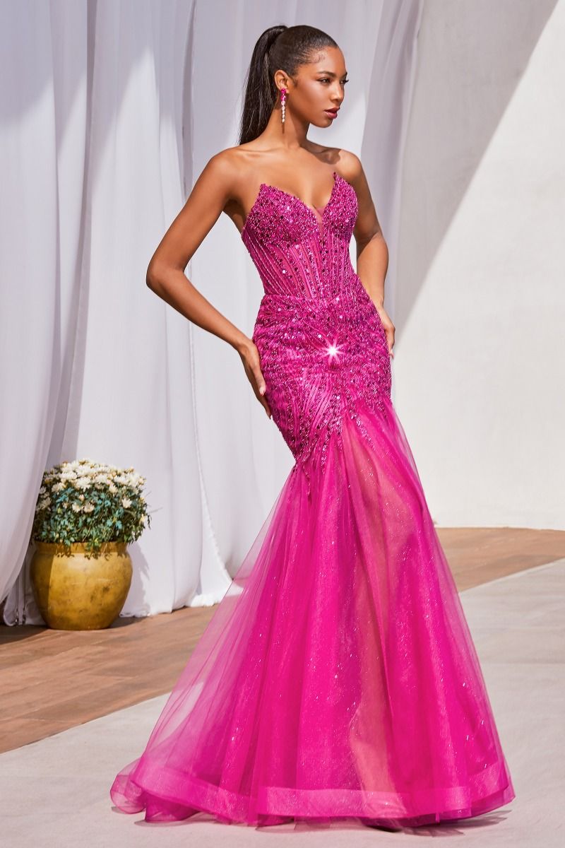 Strapless Sequin Mermaid Gown By Ladivine CD0214 - Women Evening Formal Gown - Special Occasion