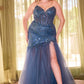 Beaded Strapless Slit Mermaid Gown by Cinderella Divine CD0214C - Curves