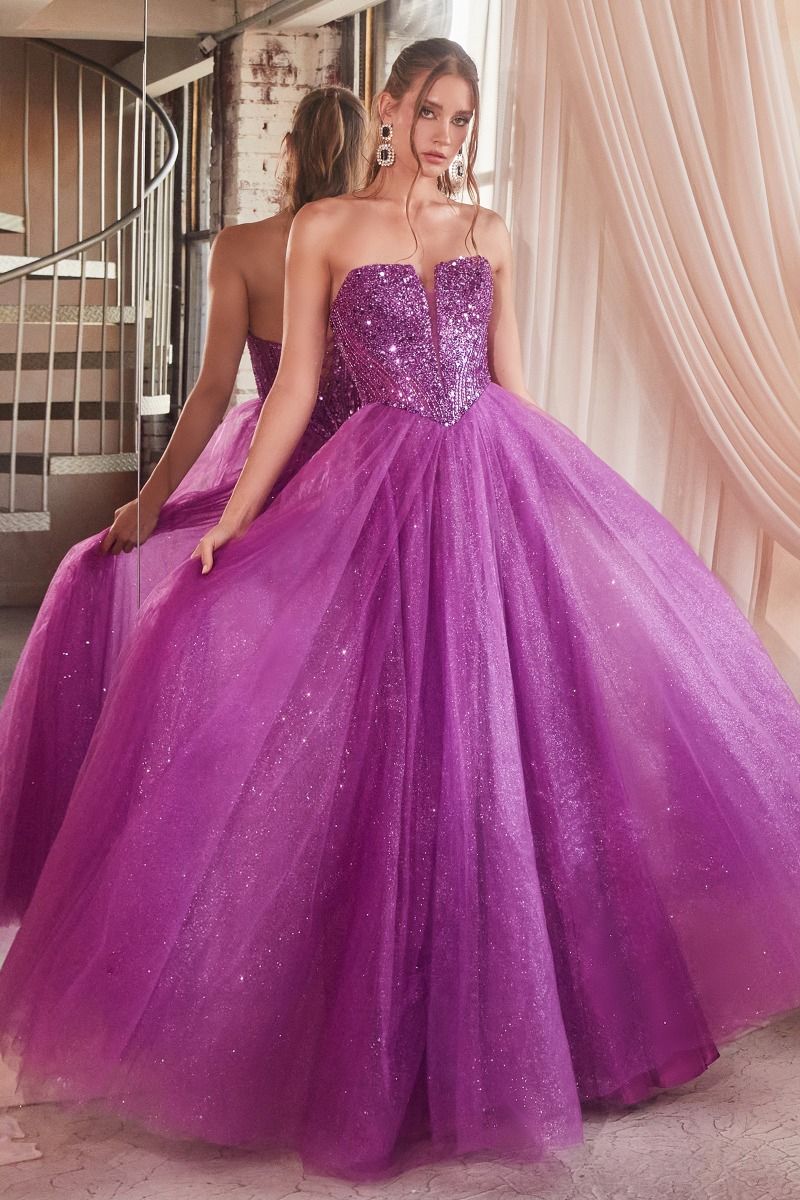 Strapless Sequin Tulle A-Line Gown by Cinderella Divine - CD0217 - Special Occasion