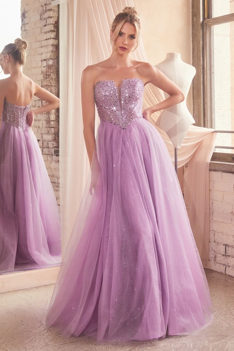 Strapless Sequin Tulle A-Line Gown by Cinderella Divine - CD0217 - Special Occasion