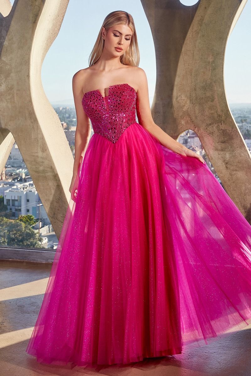 Strapless Sequin Tulle A-Line Gown by Cinderella Divine - CD0217 - Special Occasion