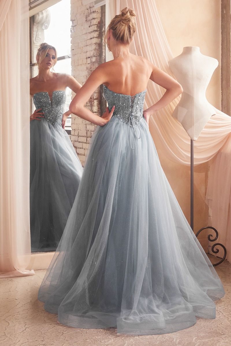 Strapless Sequin Tulle A-Line Gown by Cinderella Divine - CD0217 - Special Occasion