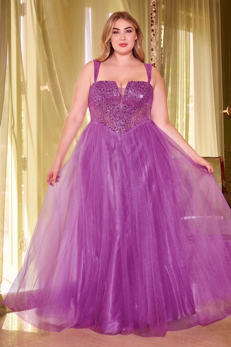 Embellished Strapless A-Line Gown by Cinderella Divine CD0217C - Curves