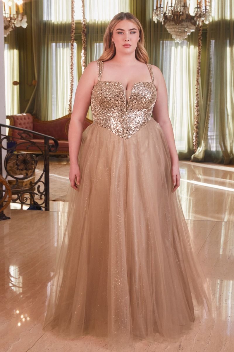 Embellished Strapless A-Line Gown by Cinderella Divine CD0217C - Curves