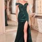 Sequin Off The Shoulder Leg Slit Gown by Cinderella Divine CD0219 - Special Occasion