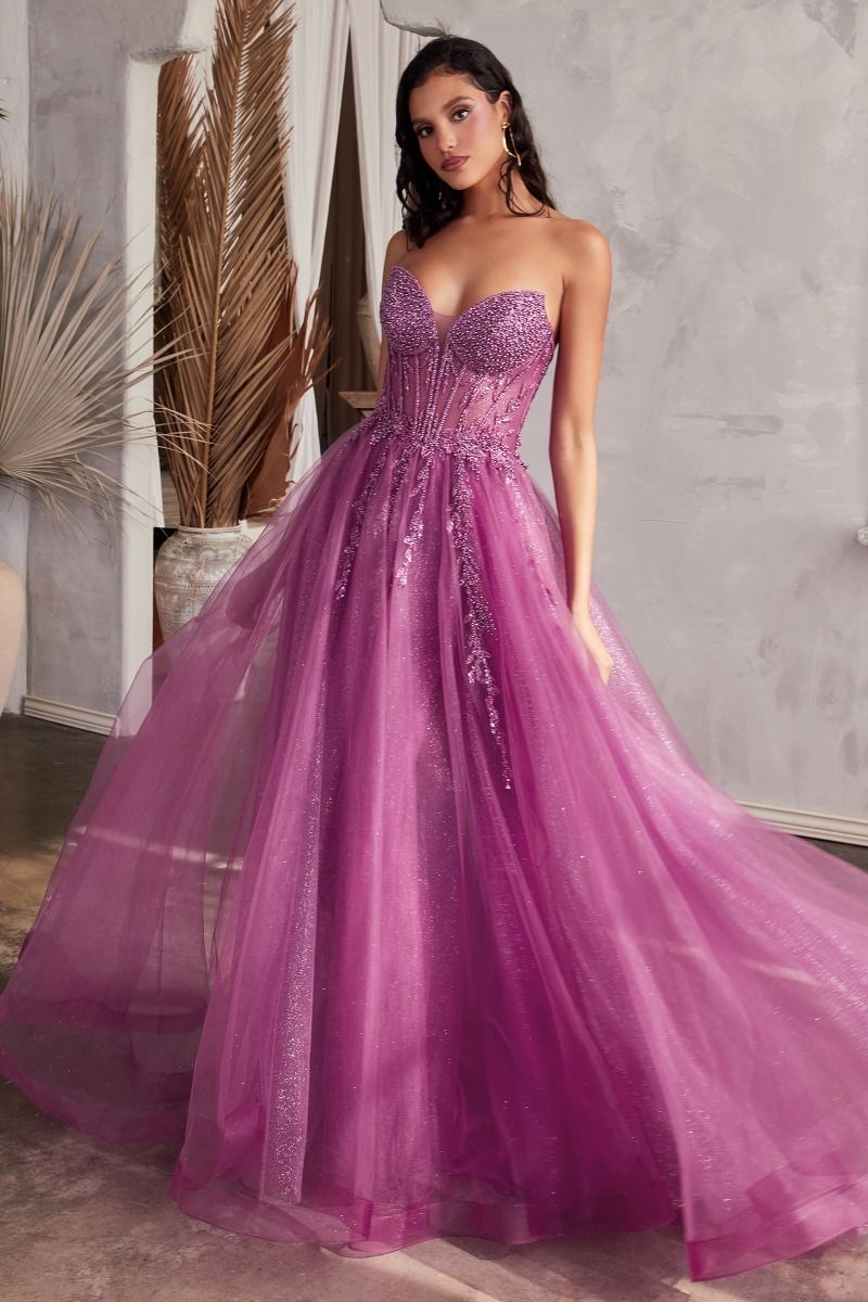 Strapless Layered Tulle Leg Slit Gown by Cinderella Divine CD0230 - Special Occasion/Curves