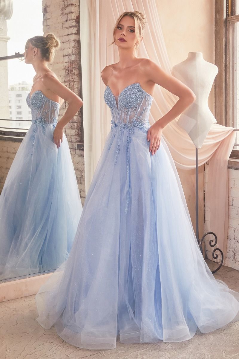 Strapless Layered Tulle Leg Slit Gown by Cinderella Divine CD0230 - Special Occasion/Curves