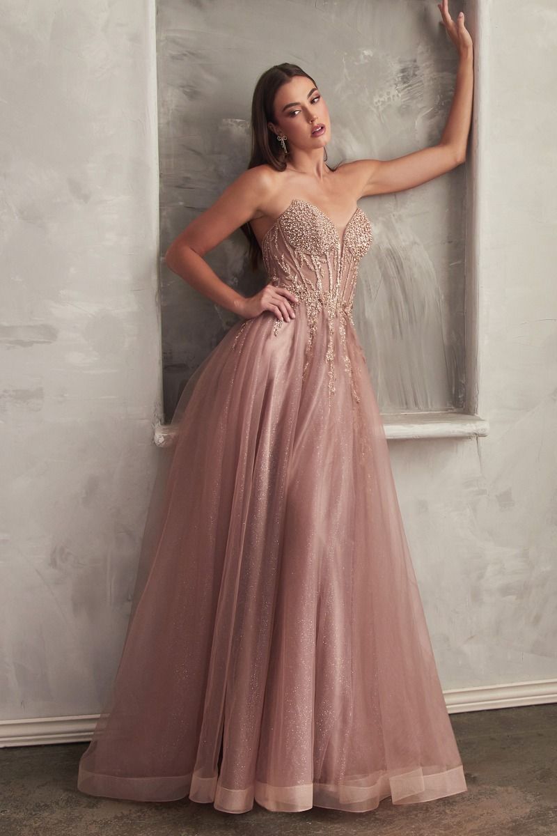 Strapless Layered Tulle Leg Slit Gown by Cinderella Divine CD0230 - Special Occasion/Curves