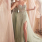 Strapless Layered Tulle Leg Slit Gown by Cinderella Divine CD0230 - Special Occasion/Curves