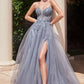 Strapless Layered Tulle Leg Slit Gown by Cinderella Divine CD0230 - Special Occasion/Curves