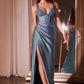 Fitted Beaded Sleeveless Corset Slit Gown by Cinderella Divine CD0231 - Special Occasion