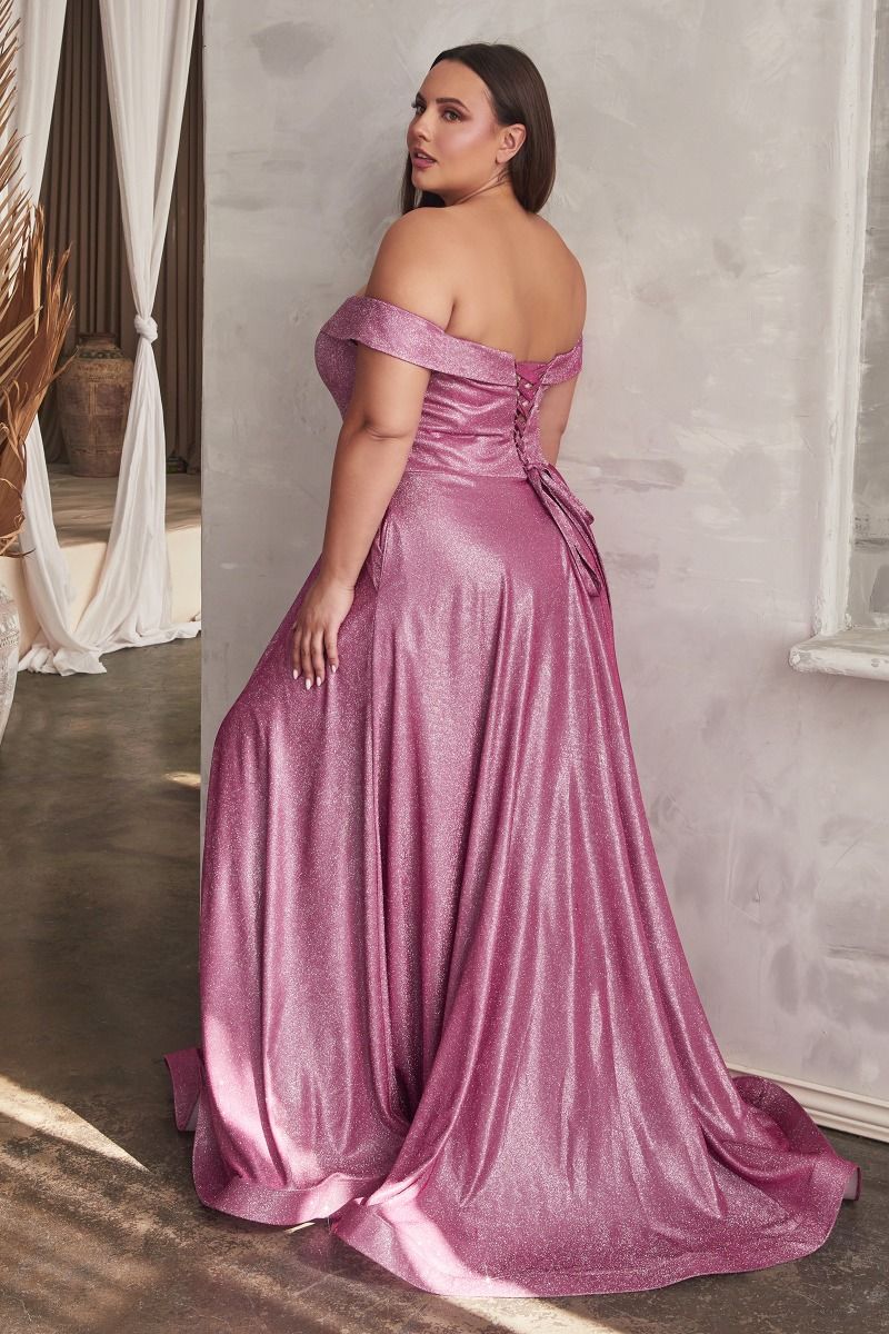 Off the Shoulder A-line Gown by Cinderella Divine CD210C - Special Occasion/Curves