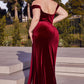 Velvet Off The Shoulder Slit Women Formal Gown By Ladivine CD236C - Curves