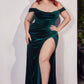 Velvet Off The Shoulder Slit Women Formal Gown By Ladivine CD236C - Curves