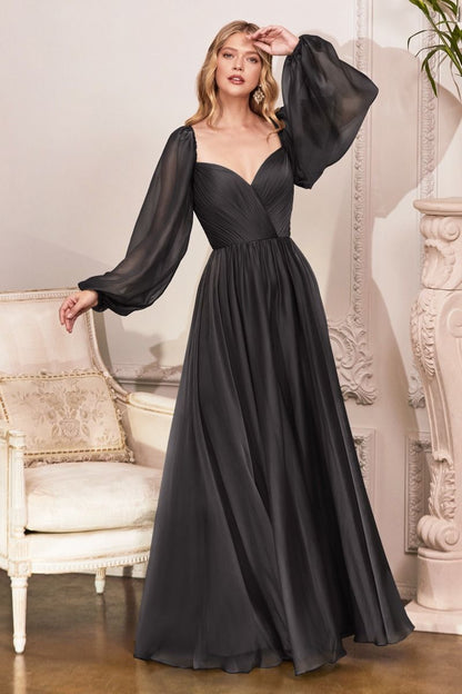 LONG SLEEVE CHIFFON DRESS by Cinderella Divine CD243 - Special Occasion