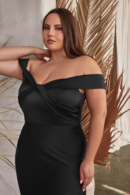 Satin Off The Shoulder A-Line Women Formal Gown By Ladivine CD325C - Curves