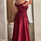 Satin Off The Shoulder A-Line Women Formal Gown By Ladivine CD325C - Curves