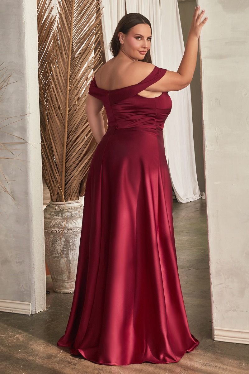 Satin Off The Shoulder A-Line Women Formal Gown By Ladivine CD325C - Curves