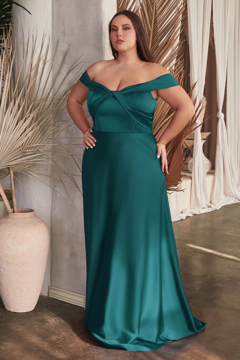 Satin Off The Shoulder A-Line Women Formal Gown By Ladivine CD325C - Curves