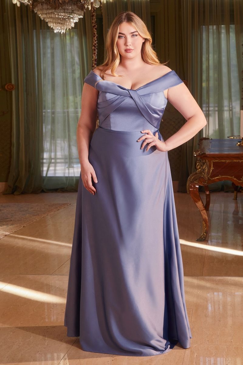 Satin Off The Shoulder A-Line Women Formal Gown By Ladivine CD325C - Curves