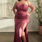 Strapless Soft Satin Leg Slit Gown by Cinderella Divine CD326C - Curves