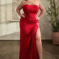 Strapless Soft Satin Leg Slit Gown by Cinderella Divine CD326C - Curves