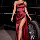 Satin One Shoulder Draped Leg Slit Gown by Cinderella Divine CD327 - Special Occasion