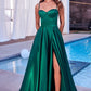 Bustier Satin A-Line Leg Slit Gown by Cinderella Divine CD337 - Special Occasion