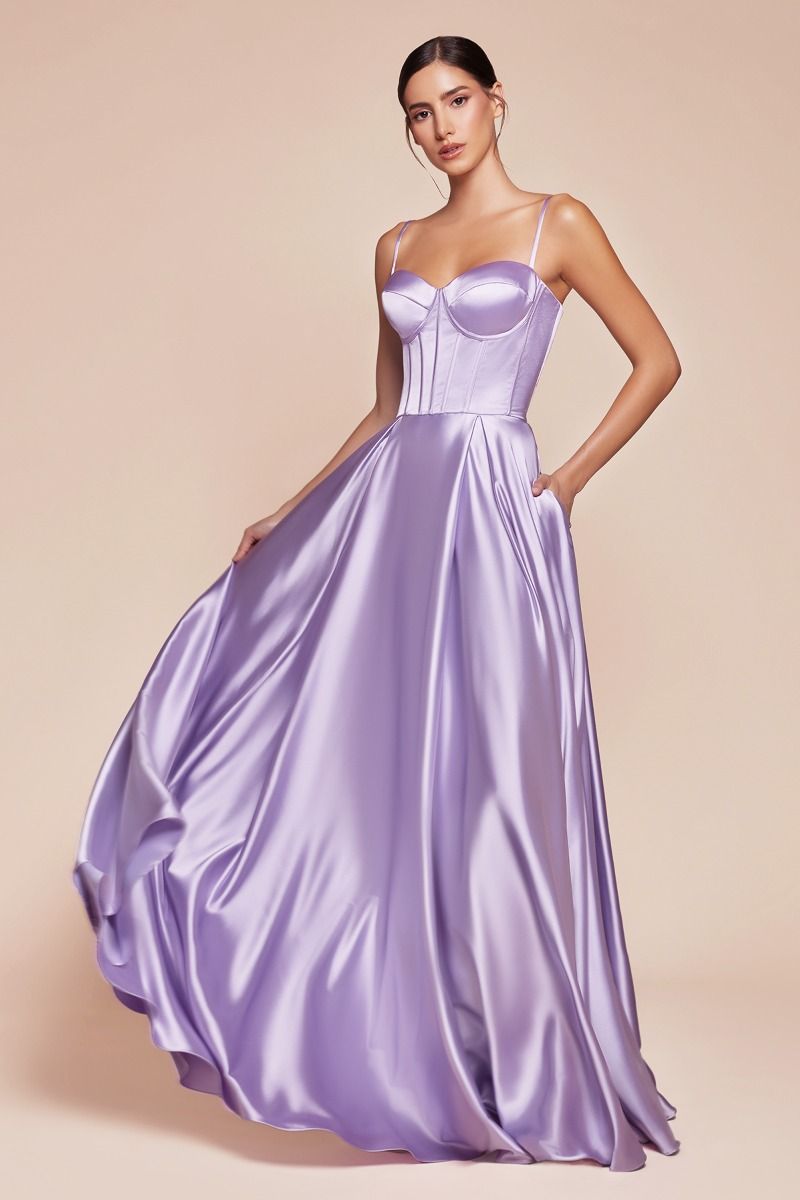 Bustier Satin A-Line Leg Slit Gown by Cinderella Divine CD337 - Special Occasion