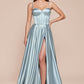 Bustier Satin A-Line Leg Slit Gown by Cinderella Divine CD337 - Special Occasion