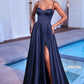 Bustier Satin A-Line Leg Slit Gown by Cinderella Divine CD337 - Special Occasion