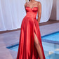 Bustier Satin A-Line Leg Slit Gown by Cinderella Divine CD337 - Special Occasion