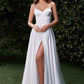 Satin A-Line Leg Slit Bridal Dress by Ladivine CD337W - Special Occasion/Curves