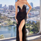 Glitter Strapless Corset Slit Gown by Cinderella Divine CD342 - Special Occasion