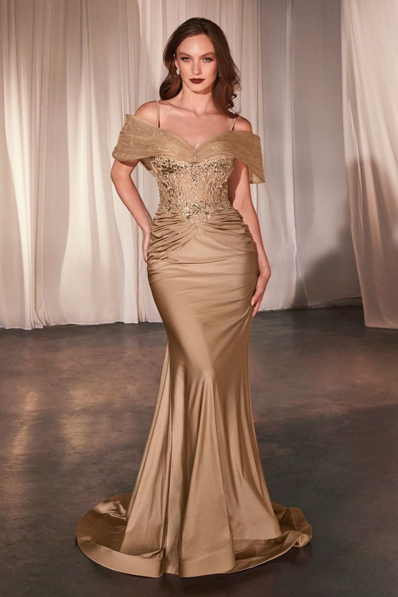 Off The Shoulder Sweetheart Neckline Gown by Cinderella Divine CD798 - Special Occasion/Curves