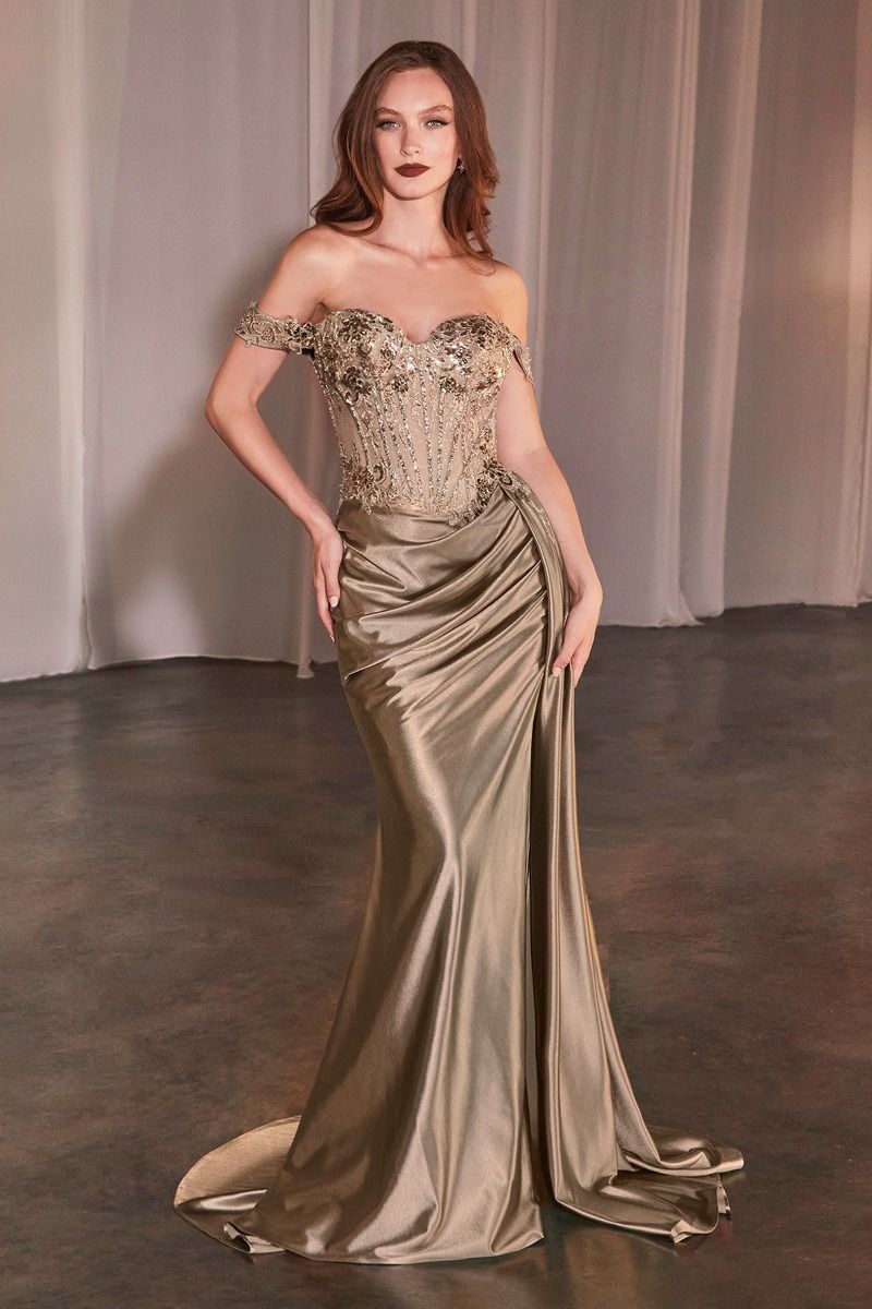 Off The Shoulder Sweetheart Neckline Gown by Cinderella Divine CD803 - Special Occasion/Curves